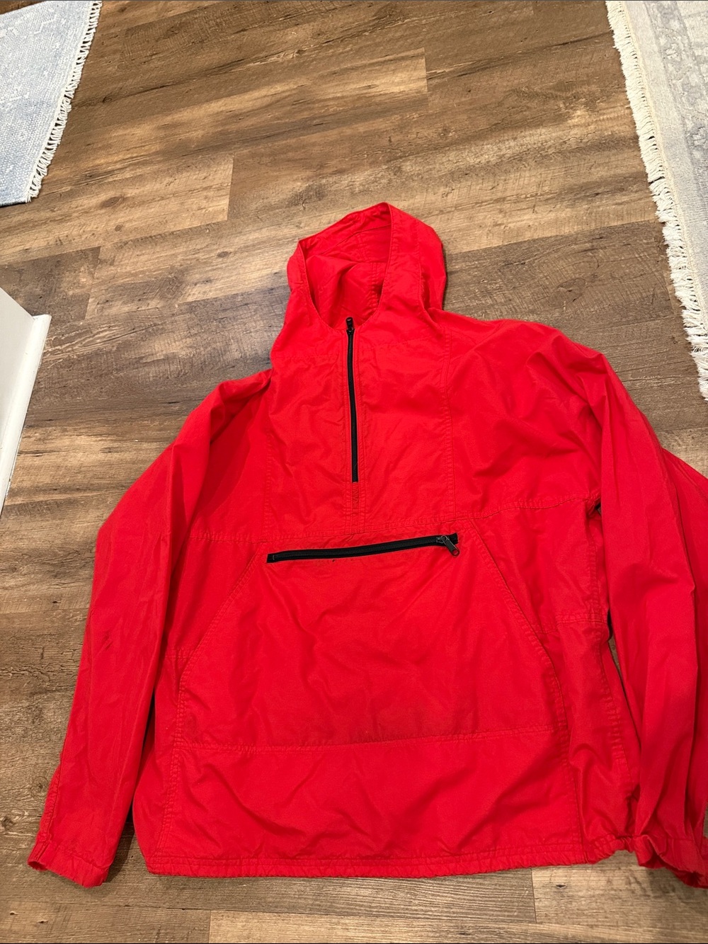 Vintage 90s LL Bean Jacket Mens Large Pullover Hooded Anorak Made In USA Red.